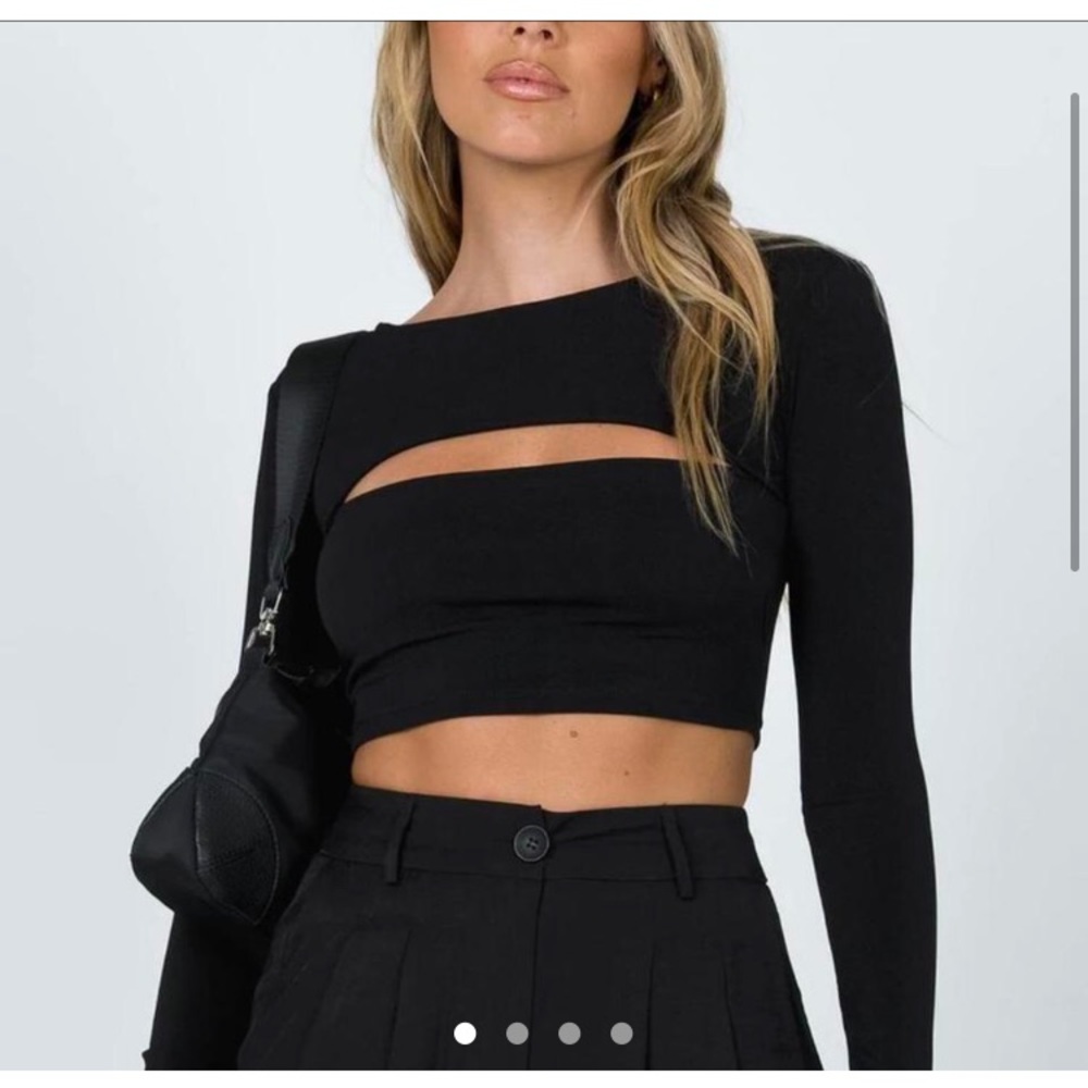 Motel Rocks Black Long Sleeve Cutout Cropped Top